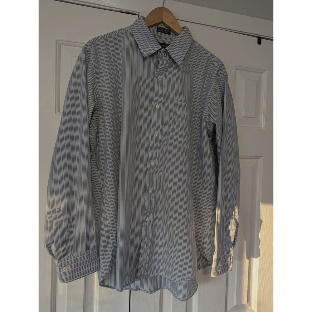 Chaps Ralph Lauren L Sleeve Shirt Mens 17-34/35 Cotton Blue/Green Stripe Vintage
